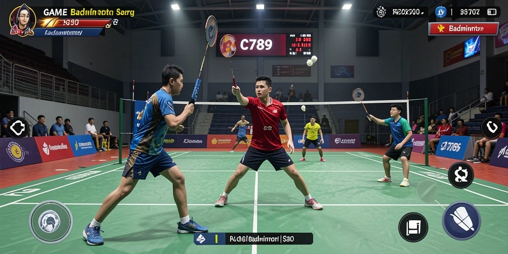 Antarmuka permainan C789 dengan nuansa badminton yang menarik.