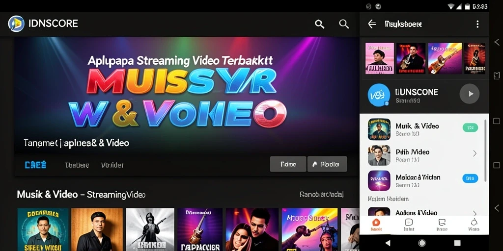 Screenshot utama aplikasi IDNSCORE menampilkan antarmuka Streaming Video yang menarik.