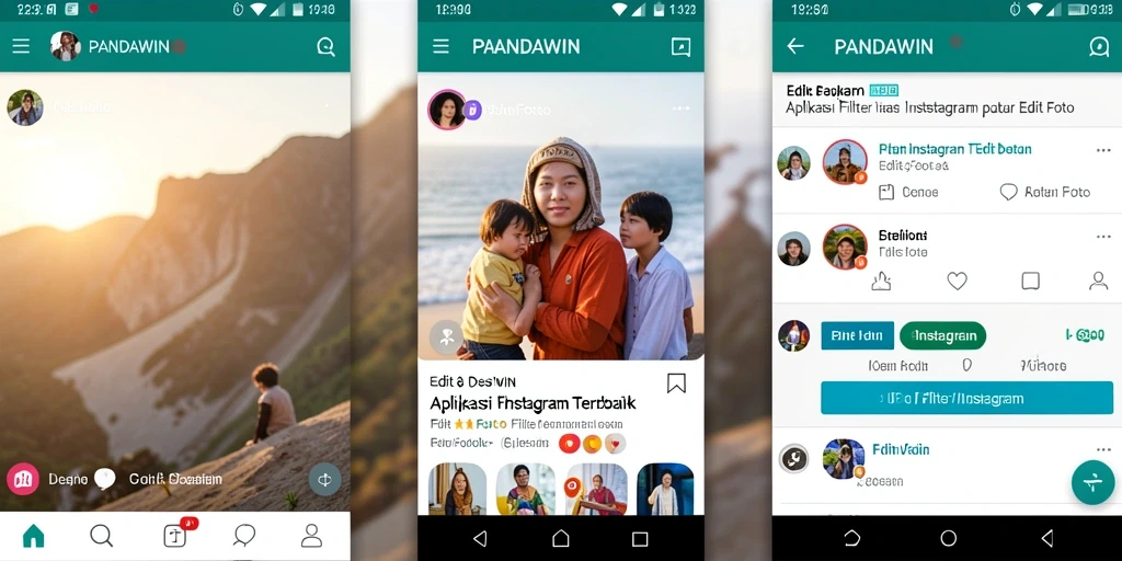 Tampilan antarmuka PANDAWIN dengan berbagai filter Instagram.