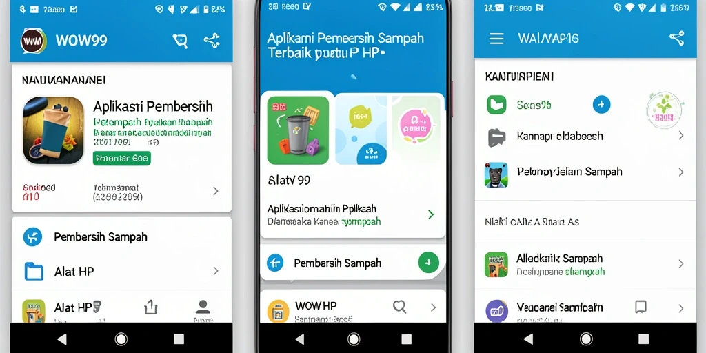 Antarmuka WOW99 menampilkan kemudahan dalam membersihkan sampah dengan sekali klik.
